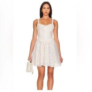 Agua Bendita X Revolve Spring Mini Dress White Shaun Ivory Daisy Eyelet Small